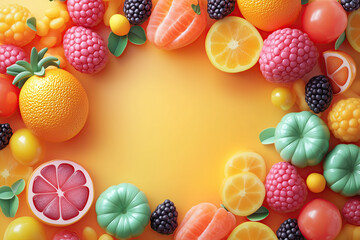 Colorful Fruits Frame Background - Space for Text