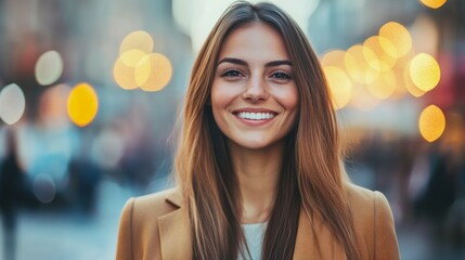 Obraz premium Portrait of happy smiling successful beautiful businesswoman. Successful Businesswoman in office. Business concept