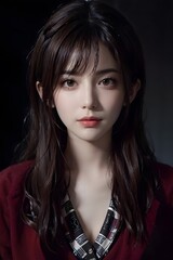 A suitable name for the image could be Elegant Brunette Model with Dark Makeup Posing in a Studio