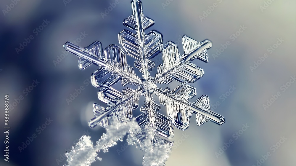 Poster a close-up of a delicate snowflake, showcasing its intricate design.