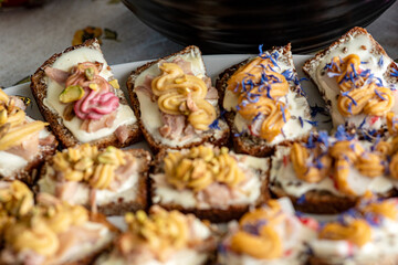 photo of food from a birthday party, various foods, celebration table setting