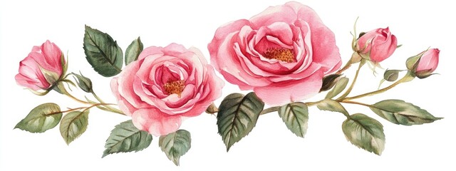 Naklejka premium Pink vintage rose flowers isolated on a white background Watercolor artwork