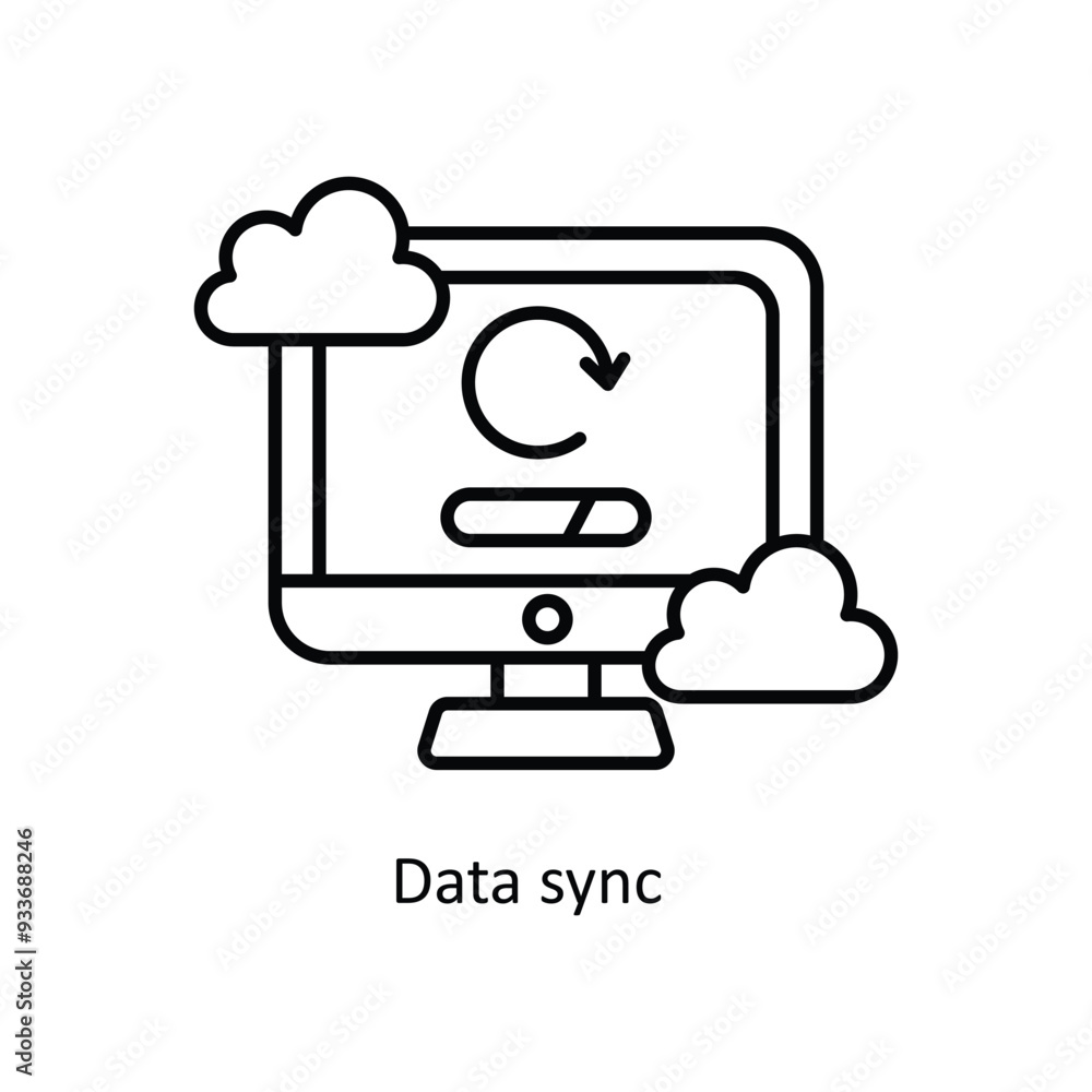 Poster data sync vector outline icon design illustration. smart home and technology symbol on white backgro