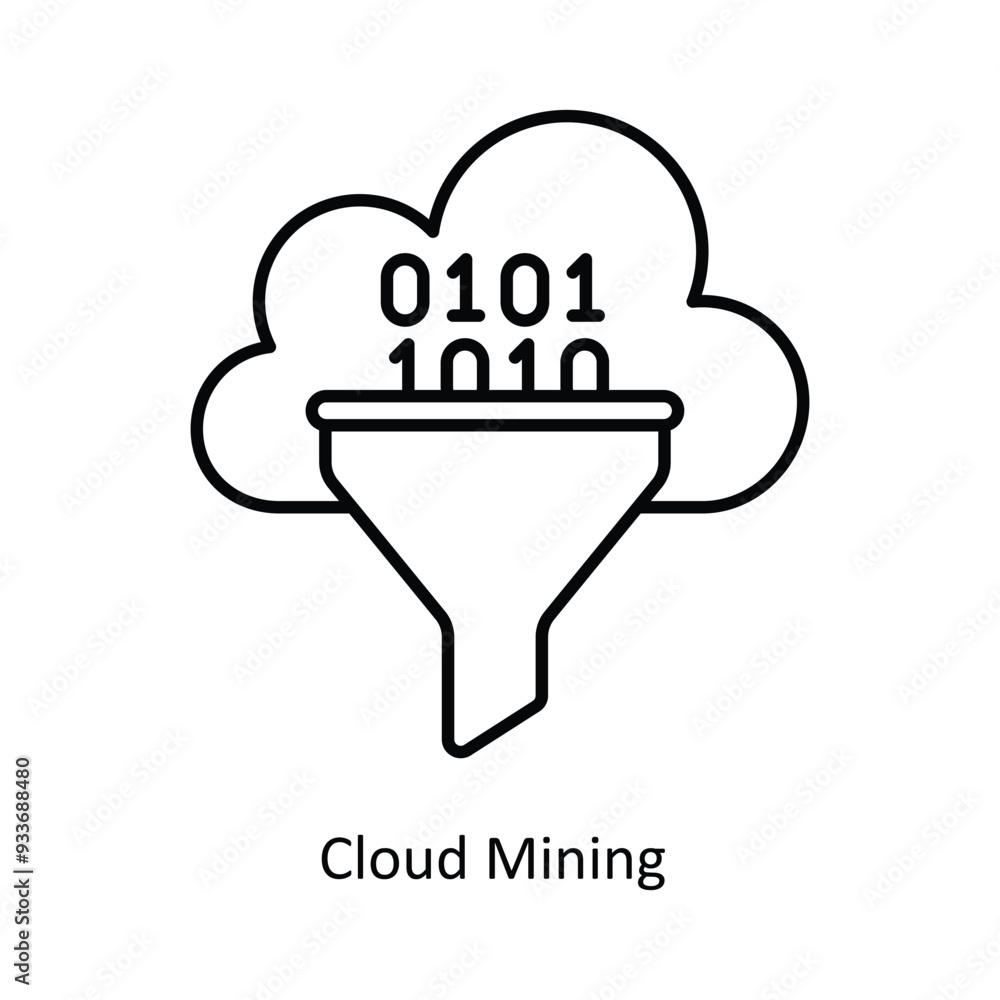 Poster cloud mining vector outline icon design illustration. smart home and technology symbol on white back