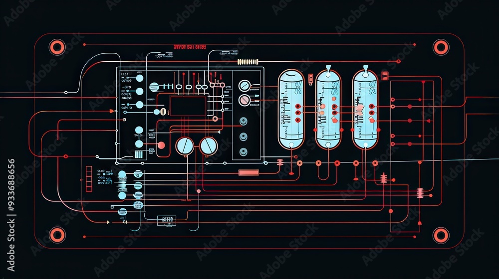 Poster detailed illustration of a basic amplifier circuit, including input and output stages and how it boo