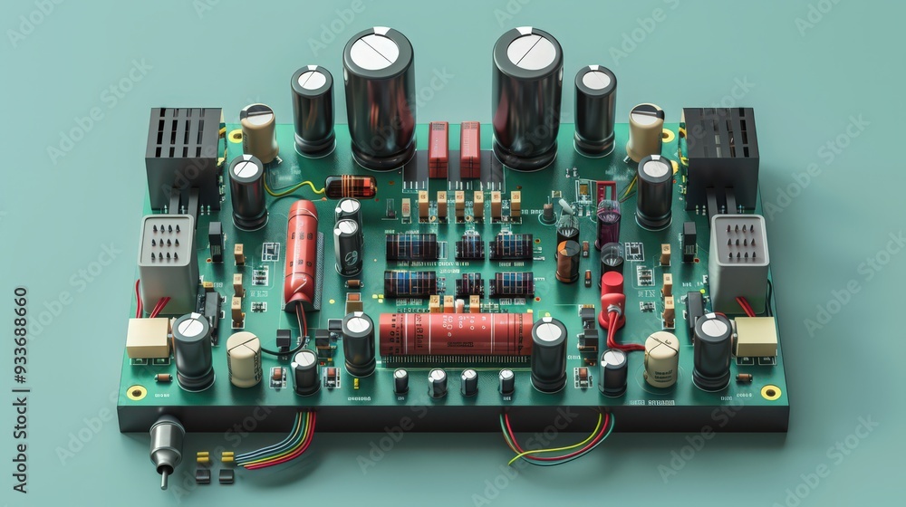 Poster detailed illustration of a basic amplifier circuit, including input and output stages and how it boo