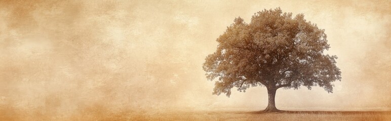 Obraz premium Sepia toned digital canvas art featuring an isolated oak tree with a watercolor effect