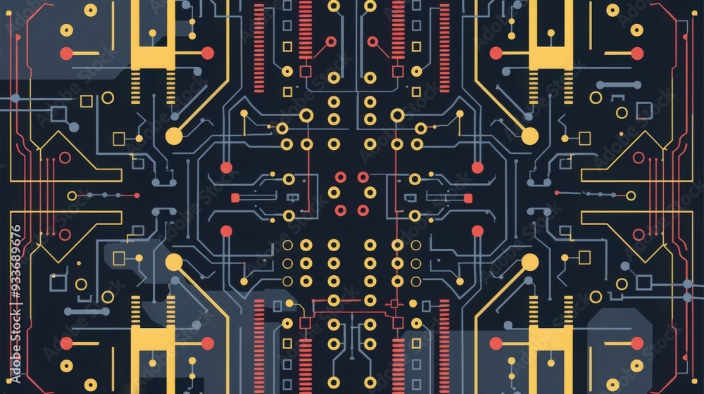 Poster detailed illustration of a flip-flop circuit, showing how it stores binary data and its role in digi
