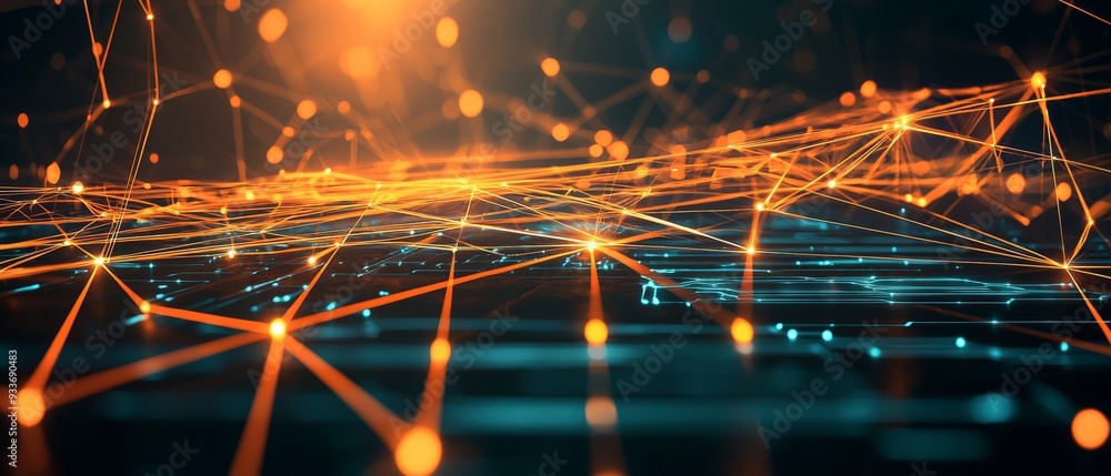 Poster abstract network connection with glowing lines and nodes
