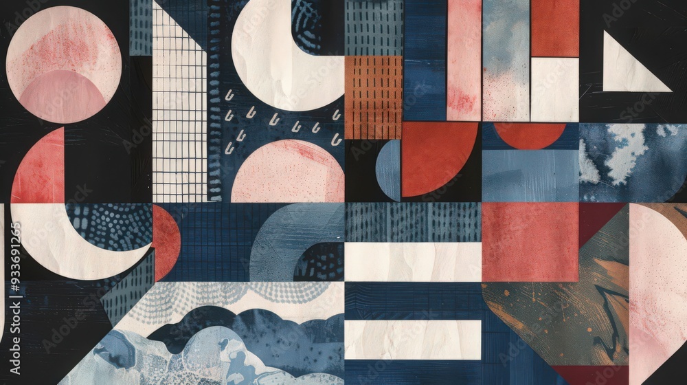 Poster discuss the use of geometric shapes and patterns in achieving a japandi aesthetic