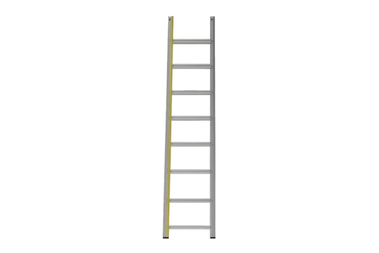 A sturdy metallic ladder ideal for construction, maintenance, or household tasks, featuring multiple rungs for easy access. - Powered by Adobe