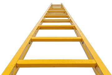 A vibrant yellow ladder viewed from below, symbolizing ascent, progress, and reaching new heights in various projects and endeavors.