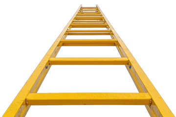 A vibrant yellow ladder viewed from below, symbolizing ascent, progress, and reaching new heights in various projects and endeavors.