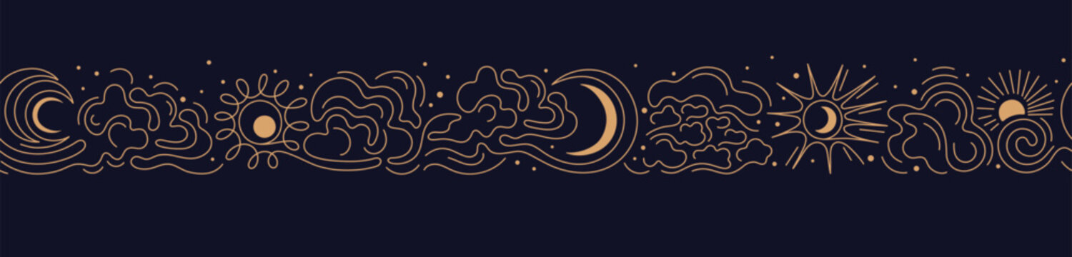 Sun, moon, night sky Abstract seamless art pattern