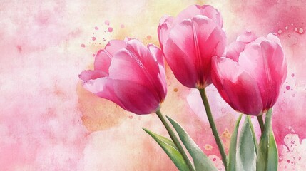 Obraz premium Pink tulips in watercolor
