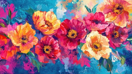 Vibrant digital acrylic floral artwork ideal for digital printing bringing a splash of color and the essence of nature to any design project