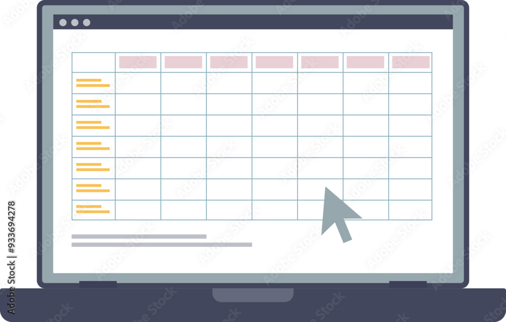 Wall mural laptop screen displaying a digital planner with a grid layout and highlighted tasks, symbolizing org