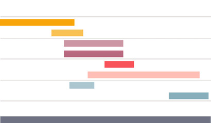 Simplified Gantt chart with colored bars representing task timelines against a white background, symbolizing project management.