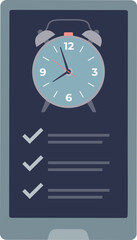 Smartphone displaying clock and checklist, symbolizing time management and productivity apps.