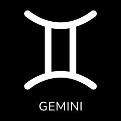 Gemini zodiac sign icon. White line icon isolated on black background. Tattoo gemini zodiac symbol. Astrological, zodiacal horoscope. Vector illustration.