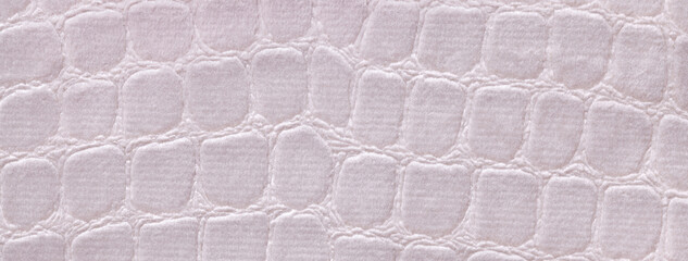 Texture of white velvet background from soft upholstery textile material, macro. Abstract ivory velour fabric