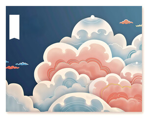 Get well soon card with a whimsical cloud design an open area for text on the left side