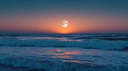 Majestic Moonrise Painting the Ocean Sky in Dramatic Hues