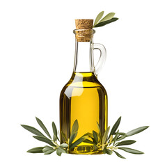 Photography of Premium Extra Virgin Olive Oil in Glass Bottle on Clean White background transparent png 
