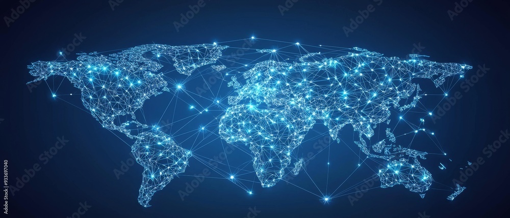 Poster global network map connected world concept