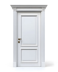Classic white framed door isolated on white background	