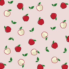 Apple fruit vector. Apples split in half. Healthy fruit Apple fruit on pink background.