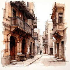 the AI Image Generator, Street scene in old mediterranean town of