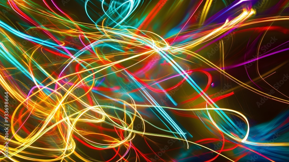 Aufkleber abstract light trails in vibrant colors create a dynamic and energetic composition.