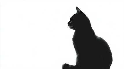 Simple black silhouette of a cat in a relaxed seated position, isolated against a pristine white backdrop for a clean, minimalist feel