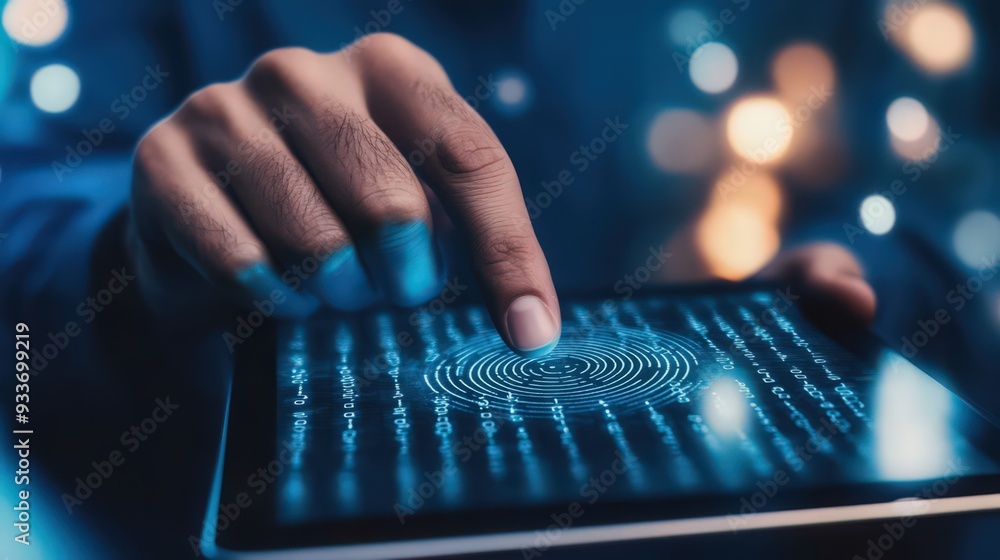 Poster explore how biometric authentication on digital tablets enhances data protection and strengthens cyb