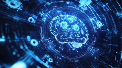 Obraz premium Digital Brain with Gearing