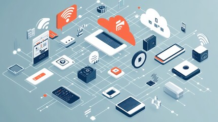 Fototapeta premium Explore how IoT devices connect seamlessly over expansive internet networks, enhancing digital technology.