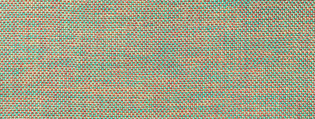 Texture green and brown background from woven textile material with wicker pattern, macro.