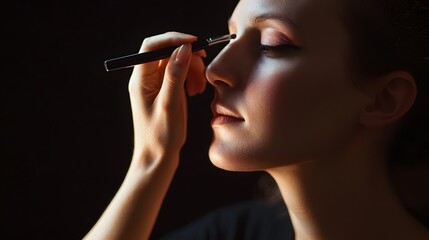 Obraz premium A woman getting her makeup done with a brush.
