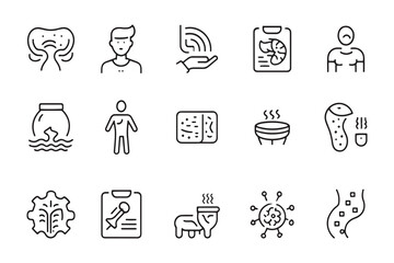 Pain, colitis, constipation related icons set isolated on white background flat vector illustration.