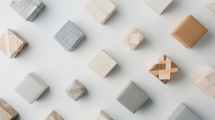 Minimalist gift boxes pattern on white background