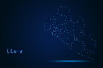 Abstract High Detailed Glow Blue Map on Dark Background of Map of Liberia symbol for your web site design map logo, app, Travel. Vector illustration eps 10.	
