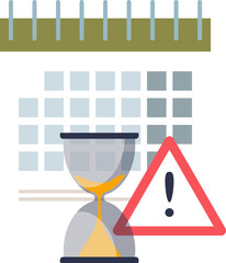 A calendar, hourglass, and warning sign symbolize time-sensitive deadlines.