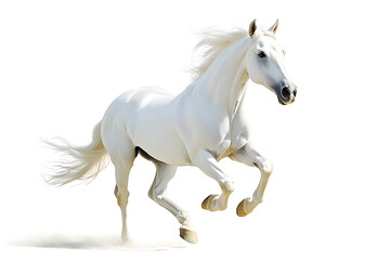 Fototapeta premium Beautiful white horse galloping isolated on white background