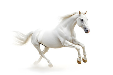 Obraz premium Beautiful white horse galloping isolated on white background