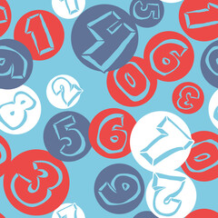 Hand drawn numbers seamless vector pattern for digital background, wallpaper and textile print. Cartoon style drawing. Education and finance theme, school lettering mathematic.