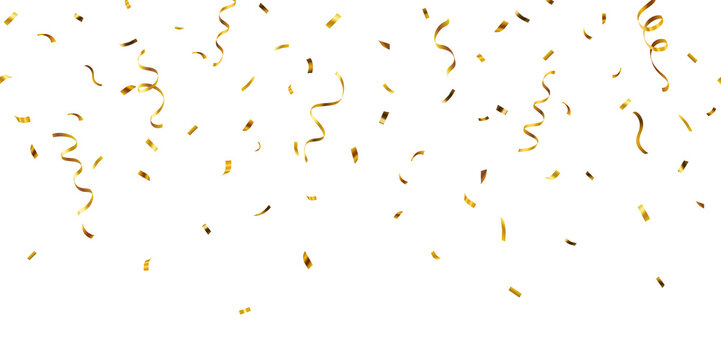 Realistic shiny decorative falling confetti seamless pattern isolated on transparent background