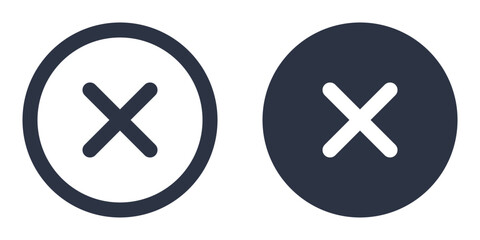 Cross mark or Times symbol simple icons set designed in filled, outline, line and stroke style