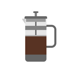 French press coffee maker flat design vector illustration isolated on white background. Coffee brewing method