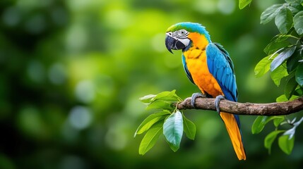 Vibrant Blue Gold Macaw Perched on Branch
